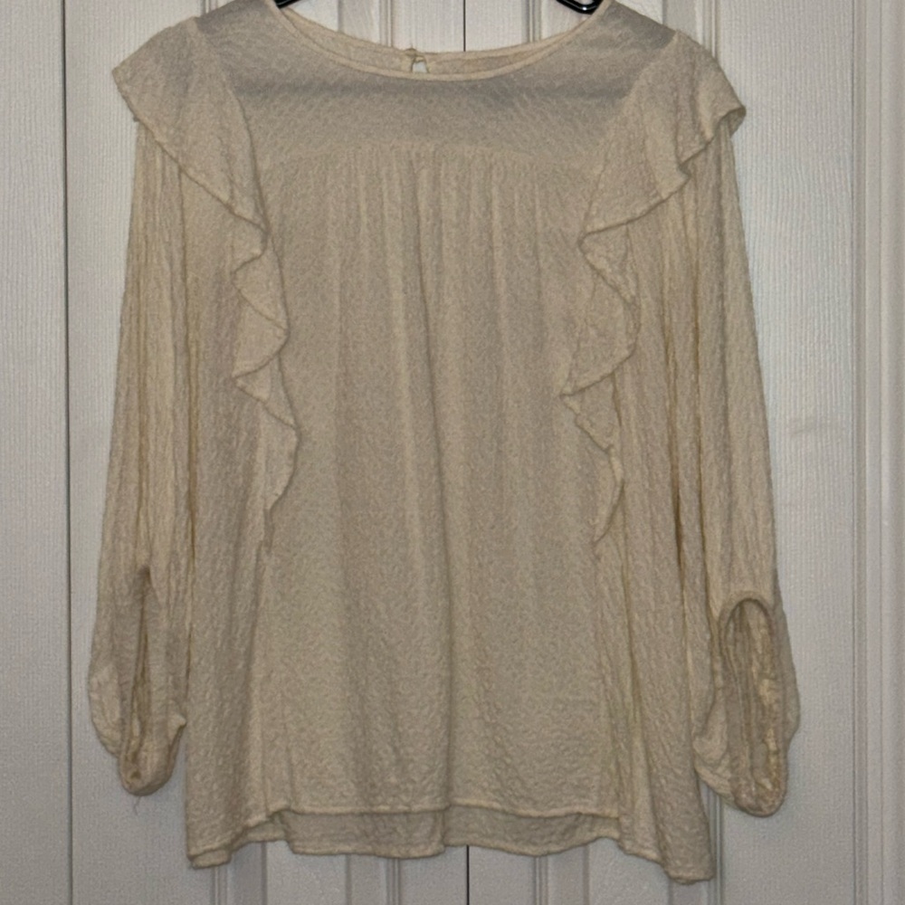 Universal Thread Cream Ruffle Blouse, Euc, Size L - image 1